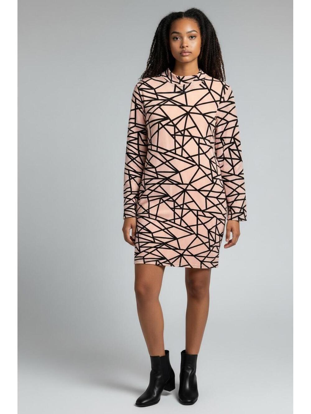 Parisian Women’s Nude Abstract Long-Sleeve Mesh Bodycon Dress, Size 14